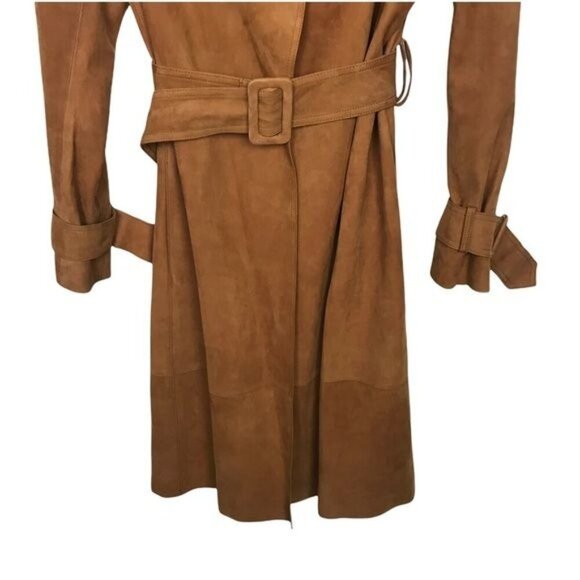 Vince Tan Suede Leather Belted Trench Coat Medium - Picture 6 of 16